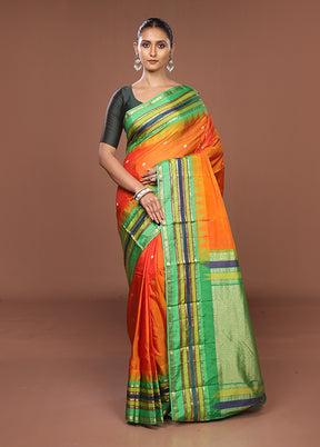 Orange Kanjivaram Silk Saree With Blouse Piece