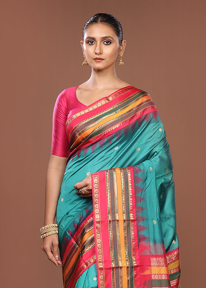 Green Kanjivaram Silk Saree With Blouse Piece