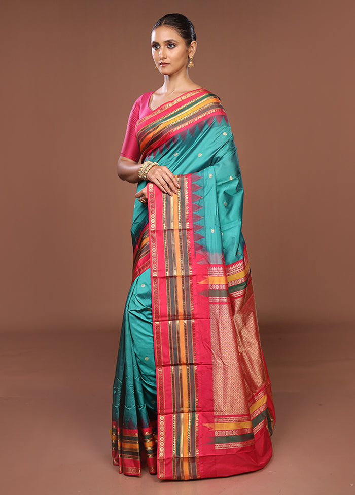 Green Kanjivaram Silk Saree With Blouse Piece