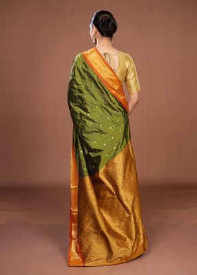 Green Kanjivaram Silk Saree With Blouse Piece