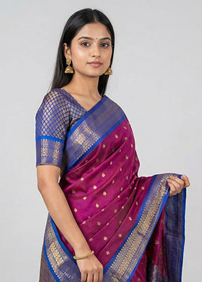 Pink Kanjivaram Silk Saree With Blouse Piece