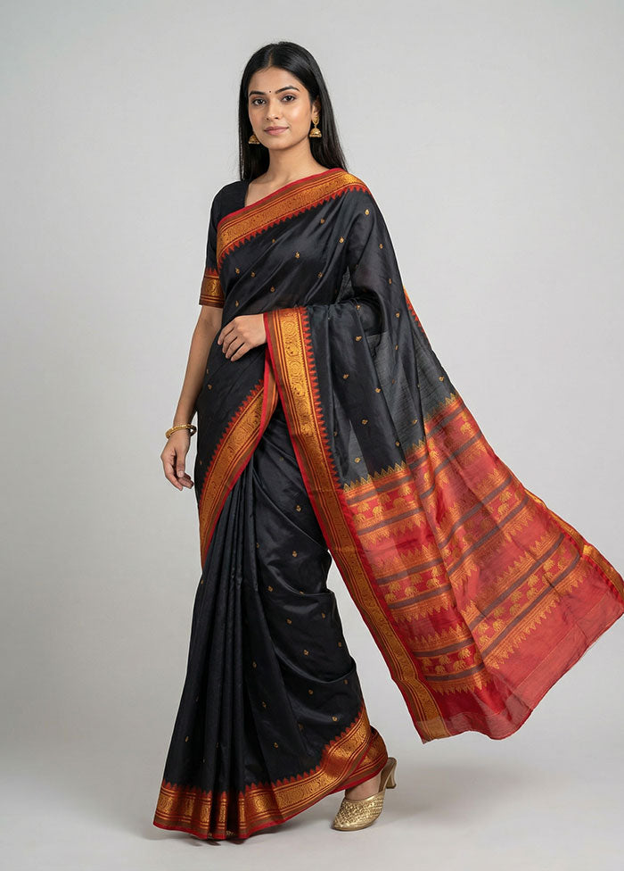 Black Kanjivaram Silk Saree With Blouse Piece