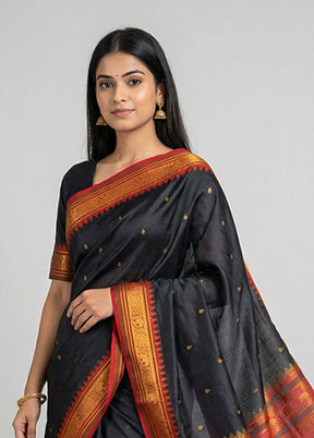 Black Kanjivaram Silk Saree With Blouse Piece