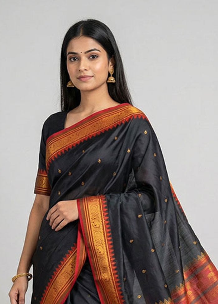 Black Kanjivaram Silk Saree With Blouse Piece