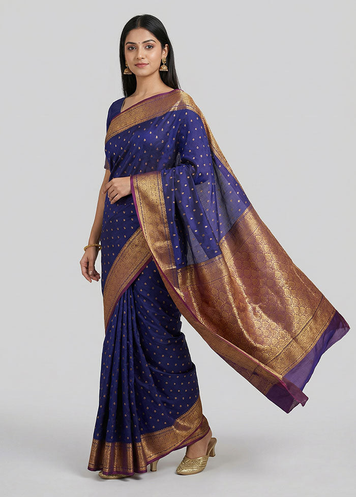 Blue Handloom Kanjivaram Pure Silk Saree With Blouse Piece