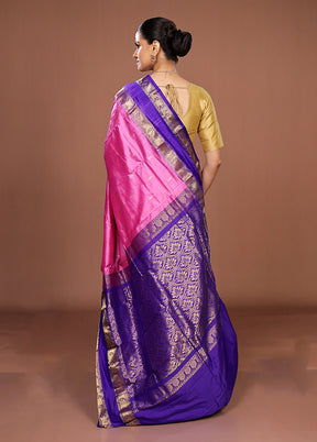 Pink Handloom Kanjivaram Pure Silk Saree With Blouse Piece