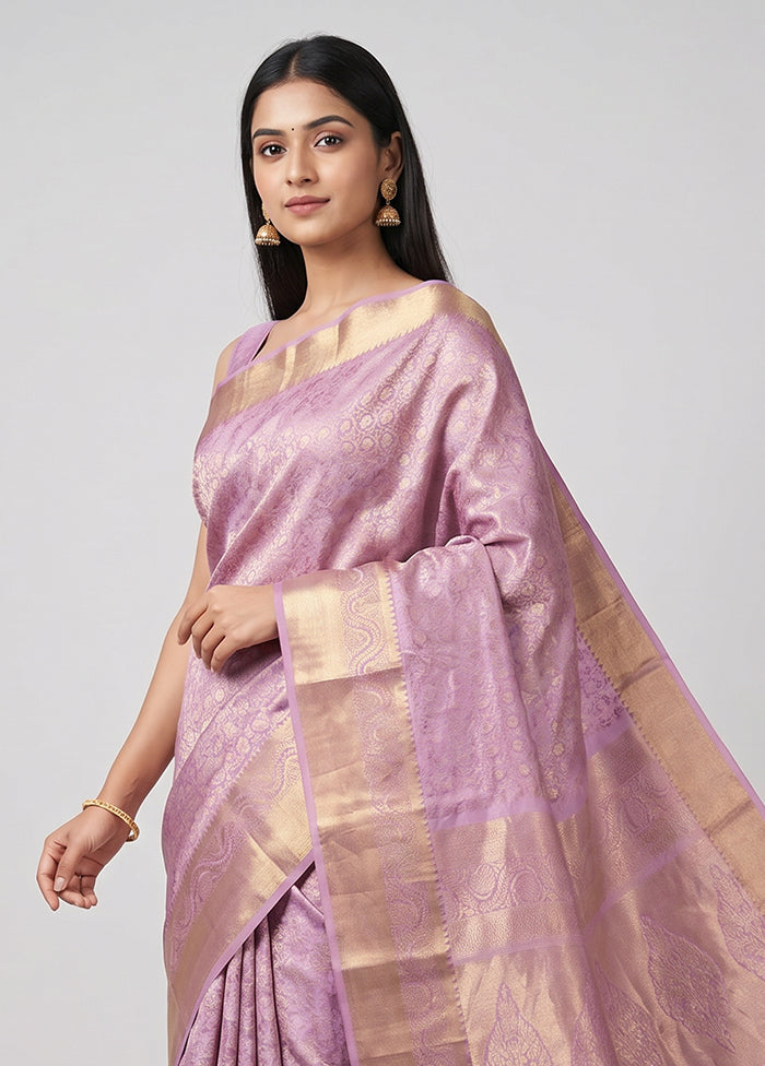 Pink Handloom Kanchipuram Pure Silk Saree With Blouse Piece