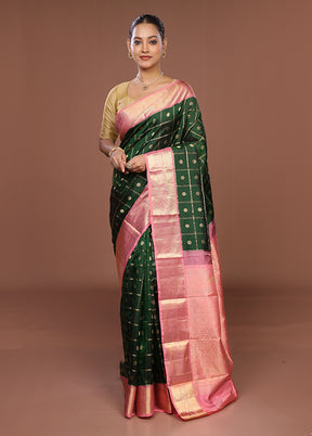 Green Handloom Kanchipuram Pure Silk Saree With Blouse Piece