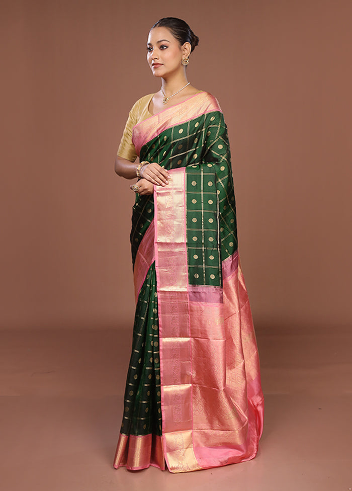 Green Handloom Kanchipuram Pure Silk Saree With Blouse Piece