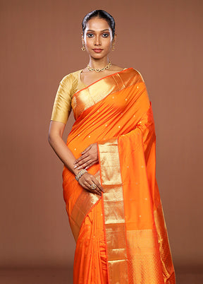 Orange Kanjivaram Silk Saree With Blouse Piece