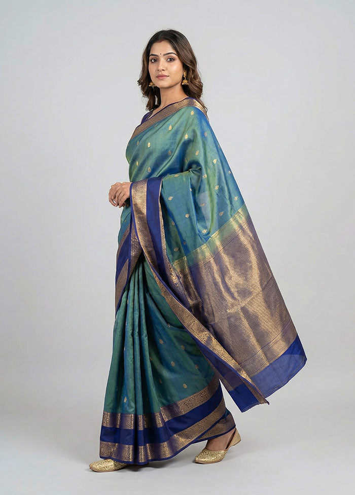 Green Handloom Kanchipuram Pure Silk Saree With Blouse Piece
