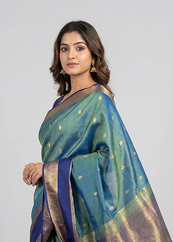 Green Handloom Kanchipuram Pure Silk Saree With Blouse Piece