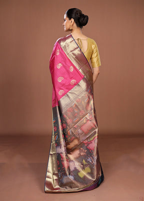 Pink Kanjivaram Silk Saree With Blouse Piece