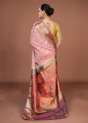 Peach Kanjivaram Silk Saree With Blouse Piece