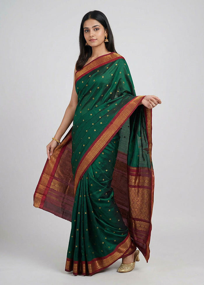 Green Kanjivaram Silk Saree With Blouse Piece