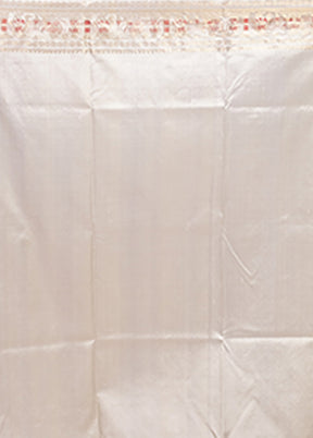 White Handloom Baluchari Pure Silk Saree With Blouse Piece