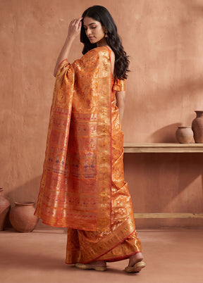 Yellow Handloom Baluchari Pure Silk Saree With Blouse Piece