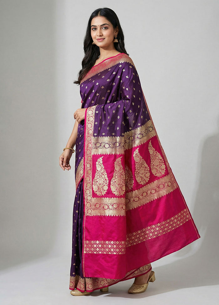 Purple Banarasi Silk Saree With Blouse Piece