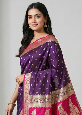 Purple Banarasi Silk Saree With Blouse Piece