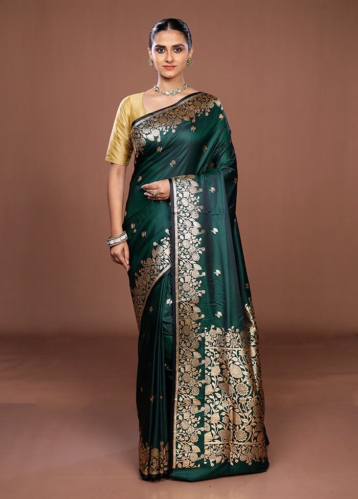 Green Banarasi Silk Saree With Blouse Piece