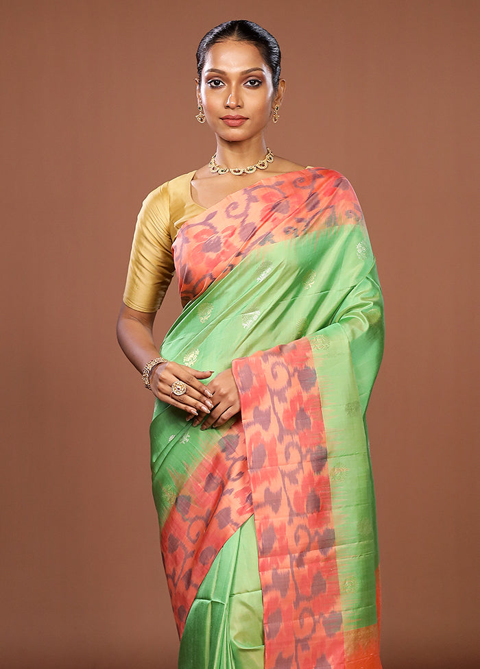 Green Handloom Kanchipuram Pure Silk Saree With Blouse Piece