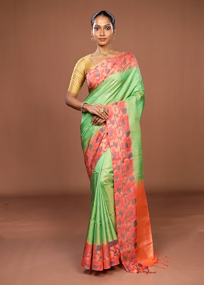 Green Handloom Kanchipuram Pure Silk Saree With Blouse Piece
