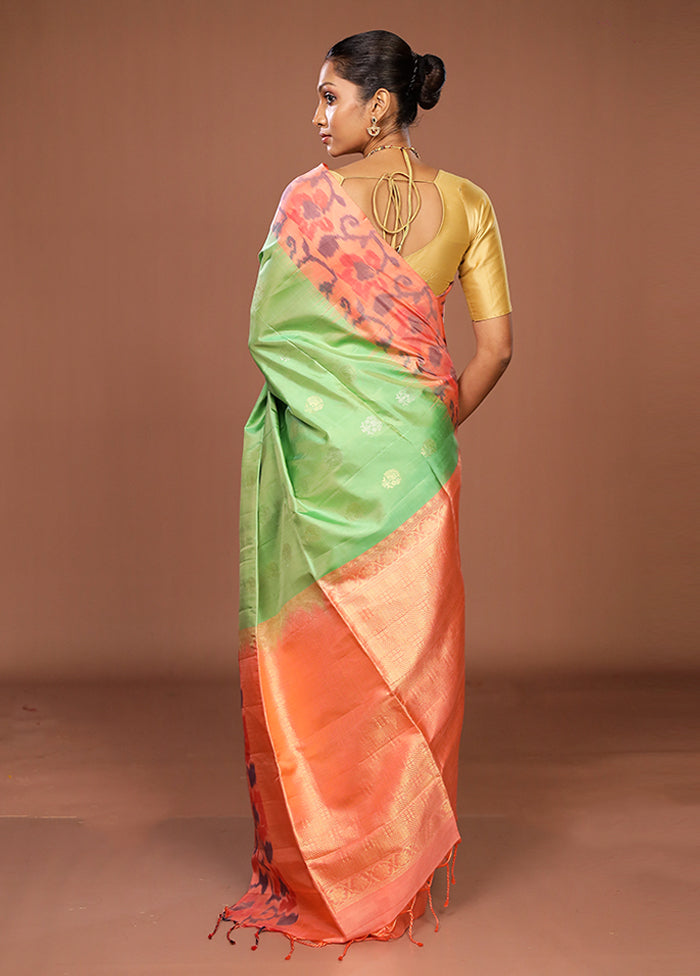 Green Handloom Kanchipuram Pure Silk Saree With Blouse Piece