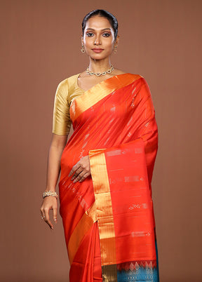 Red Handloom Kanjivaram Pure Silk Saree With Blouse Piece