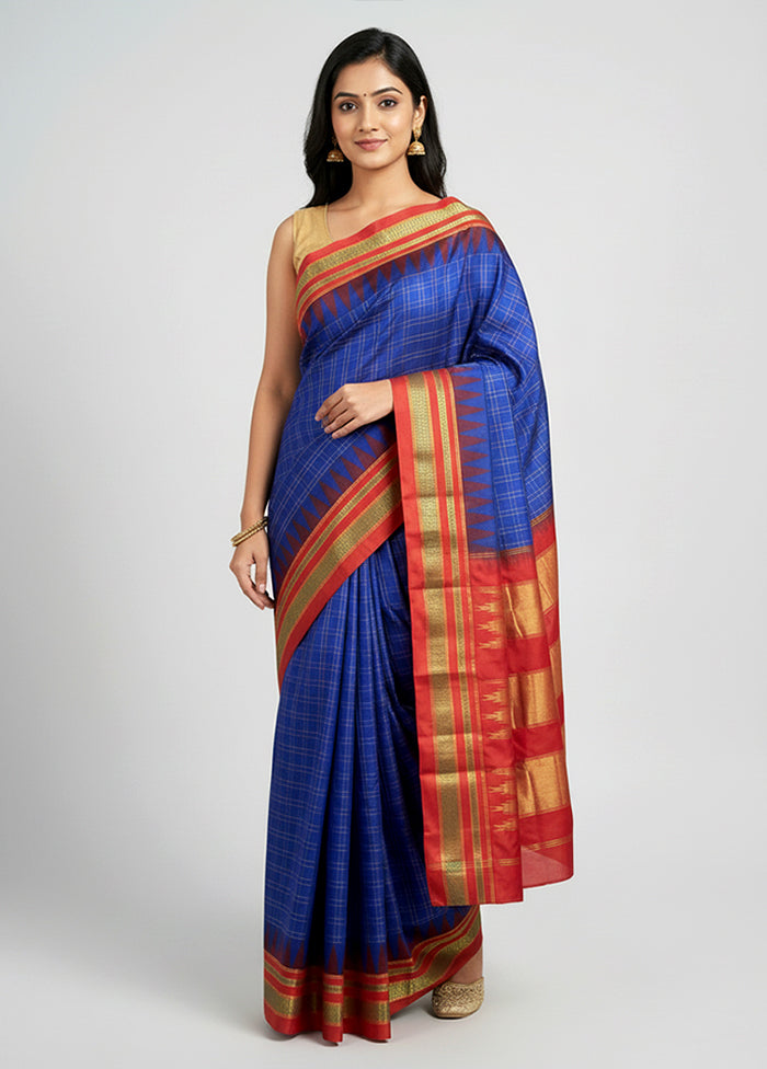 Blue Handloom Kanjivaram Pure Silk Saree With Blouse Piece