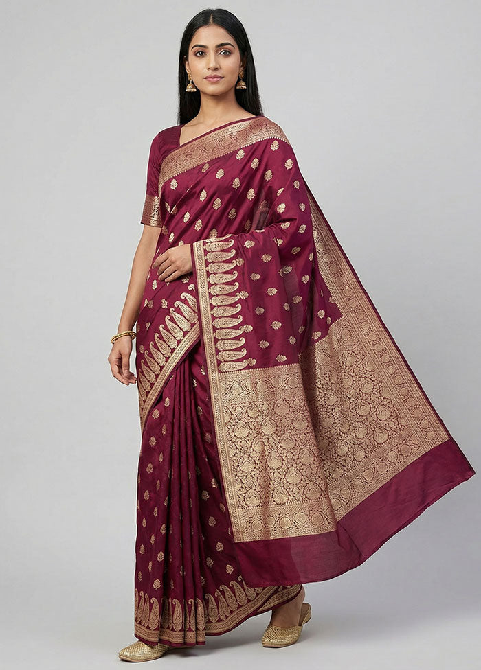 Purple Banarasi Silk Saree With Blouse Piece