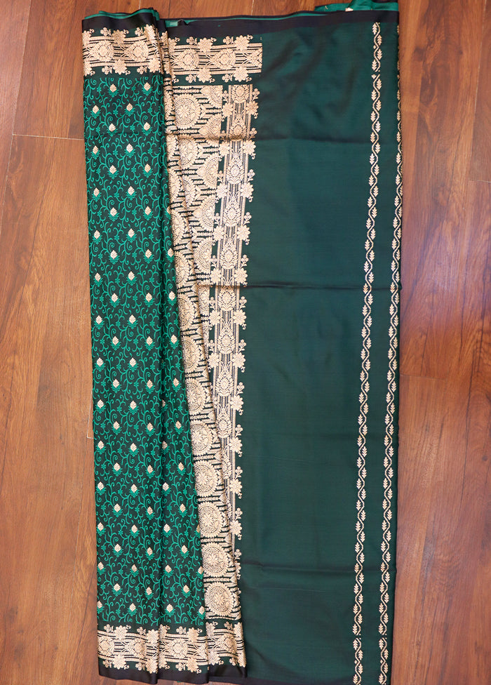 Green Tanchoi Silk Saree With Blouse Piece