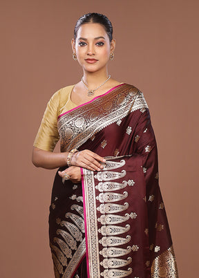 Maroon Banarasi Silk Saree With Blouse Piece