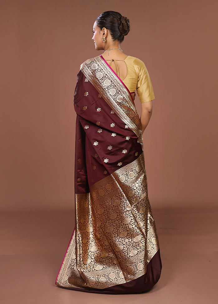 Maroon Banarasi Silk Saree With Blouse Piece