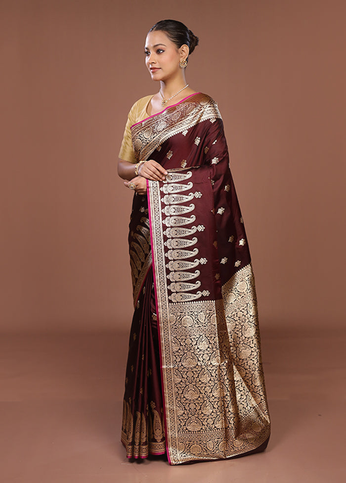 Maroon Banarasi Silk Saree With Blouse Piece