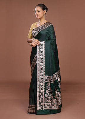 Green Banarasi Silk Saree With Blouse Piece