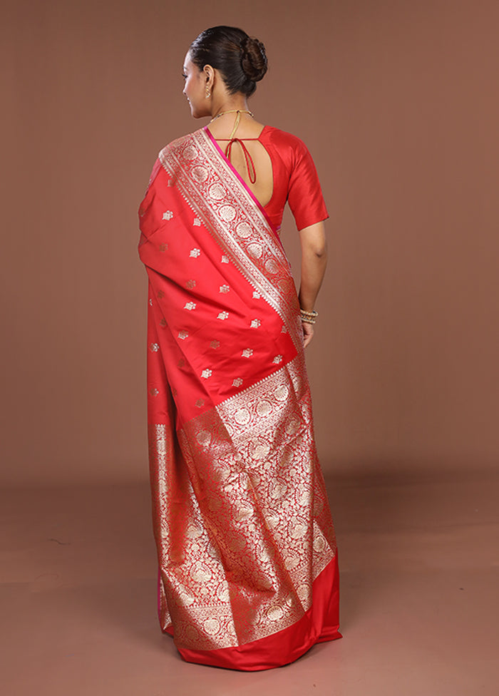 Red Banarasi Silk Saree With Blouse Piece