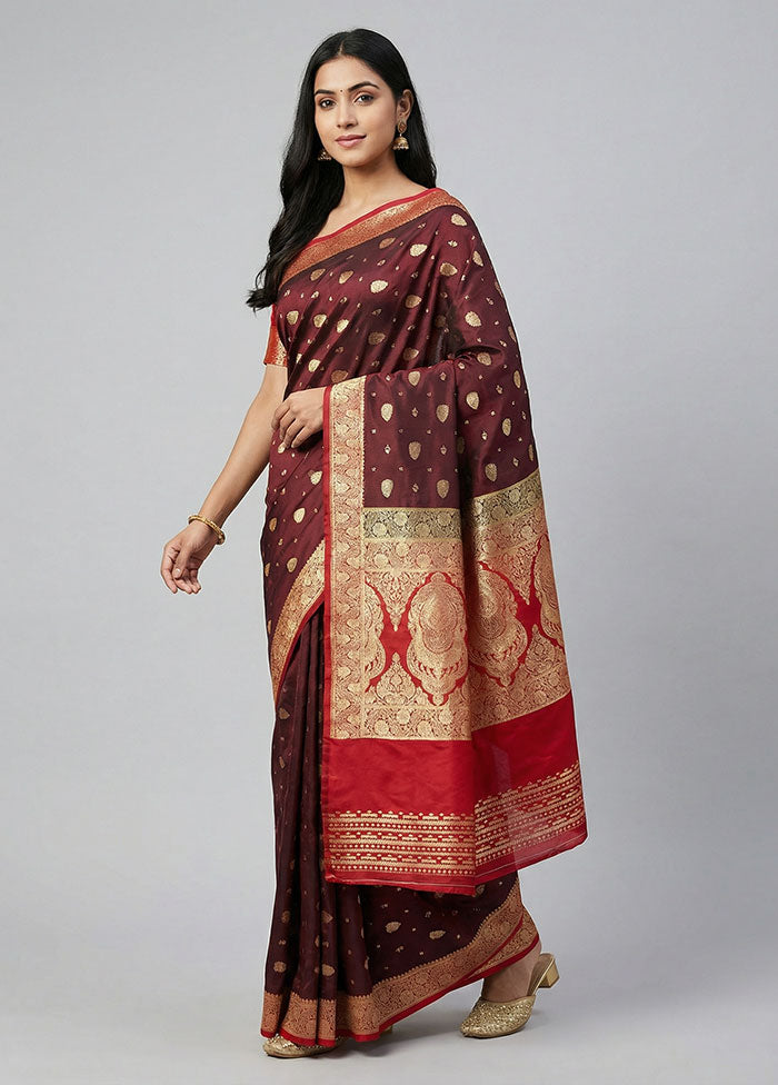 Maroon Banarasi Silk Saree With Blouse Piece