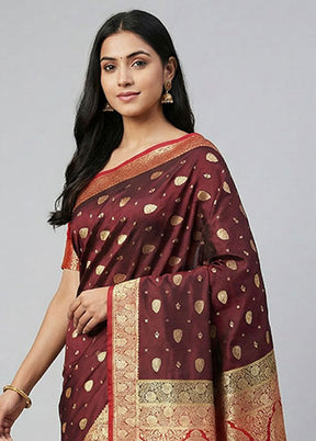 Maroon Banarasi Silk Saree With Blouse Piece