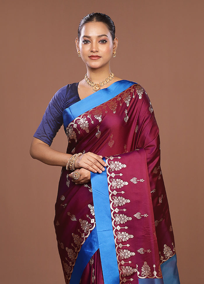 Maroon Banarasi Silk Saree With Blouse Piece