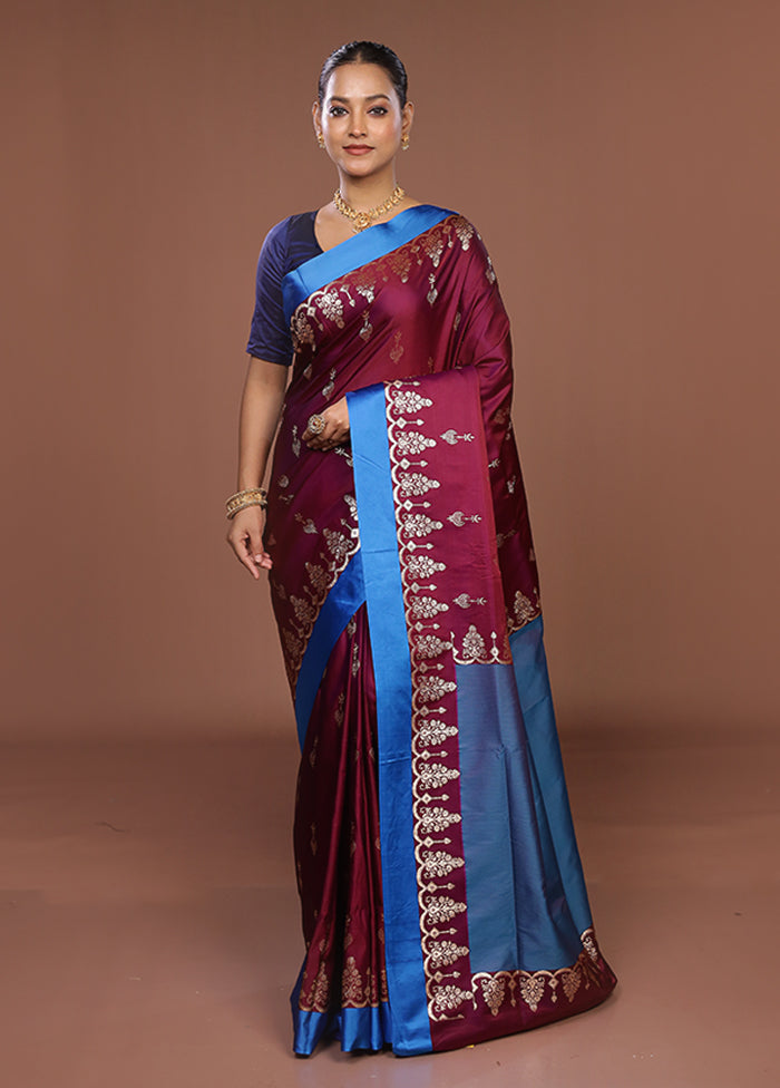 Maroon Banarasi Silk Saree With Blouse Piece