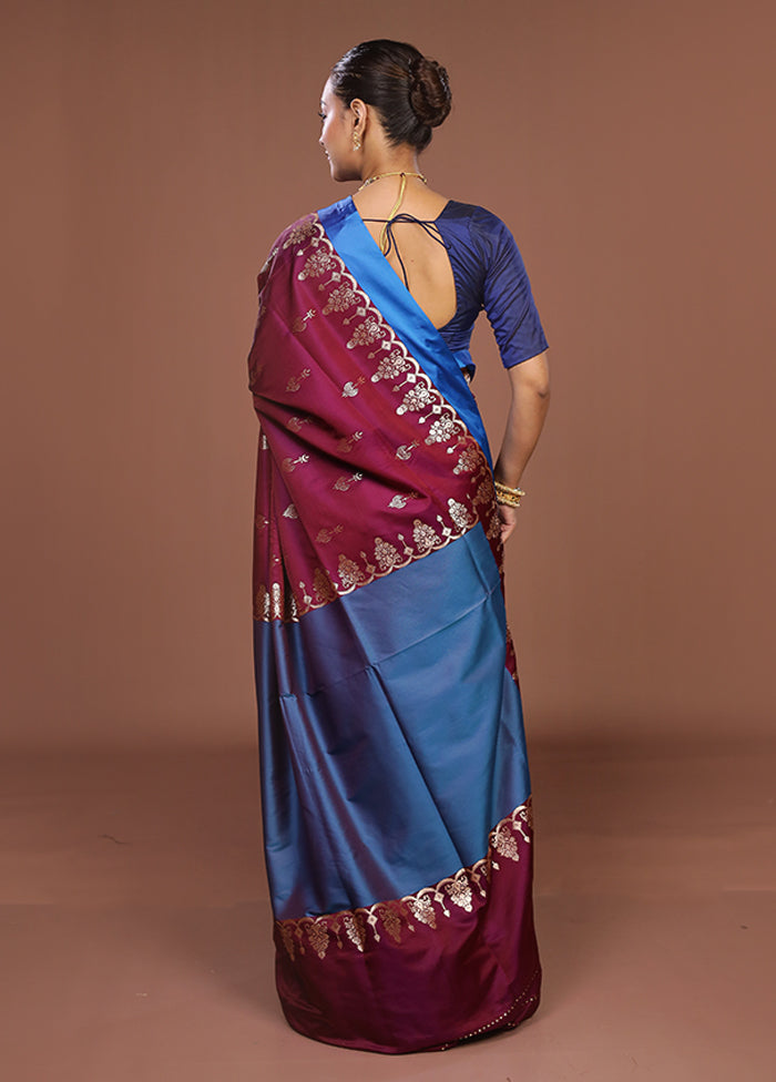 Maroon Banarasi Silk Saree With Blouse Piece