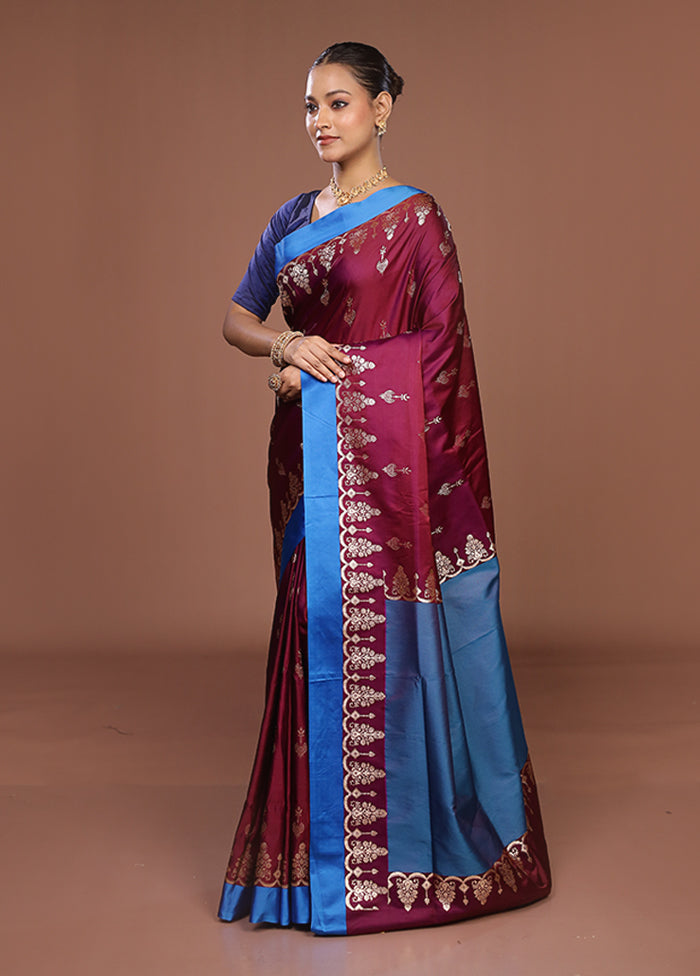 Maroon Banarasi Silk Saree With Blouse Piece