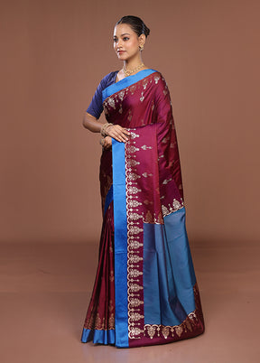 Maroon Banarasi Silk Saree With Blouse Piece