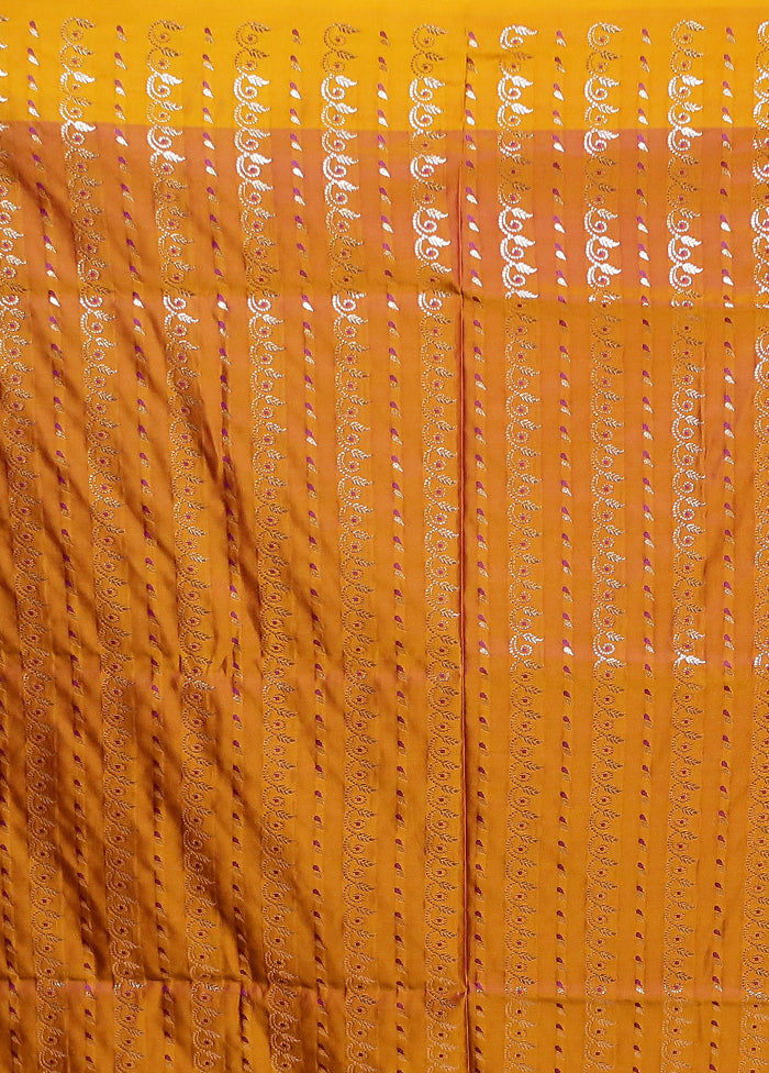 Yellow Banarasi Silk Saree With Blouse Piece