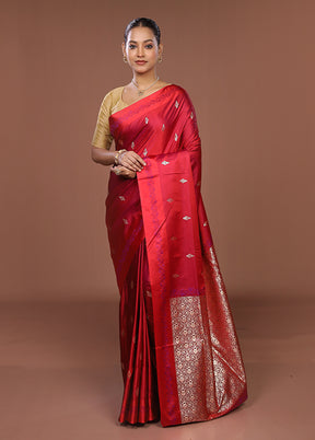 Pink Banarasi Silk Saree With Blouse Piece