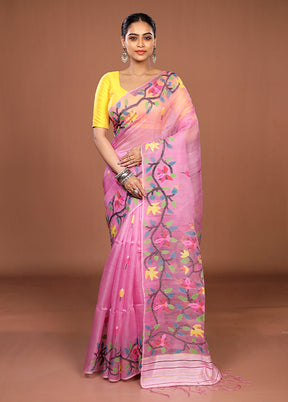 Pink Handloom Matka Pure Silk Saree With Blouse Piece