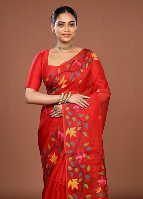 Red Handloom Matka Pure Silk Saree With Blouse Piece
