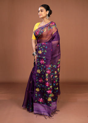 Purple Handloom Matka Pure Silk Saree With Blouse Piece