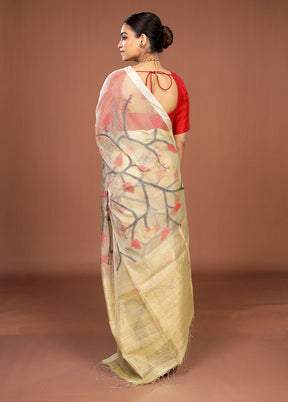 Green Handloom Matka Pure Silk Saree With Blouse Piece