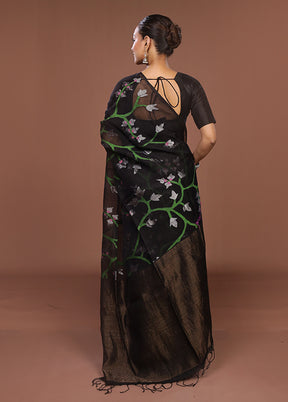 Black Handloom Matka Pure Silk Saree With Blouse Piece